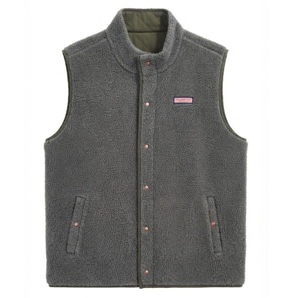 Vineyard Vines Mens Reversible Quilted Sherpa Vest Gray Green 2XL - CJ